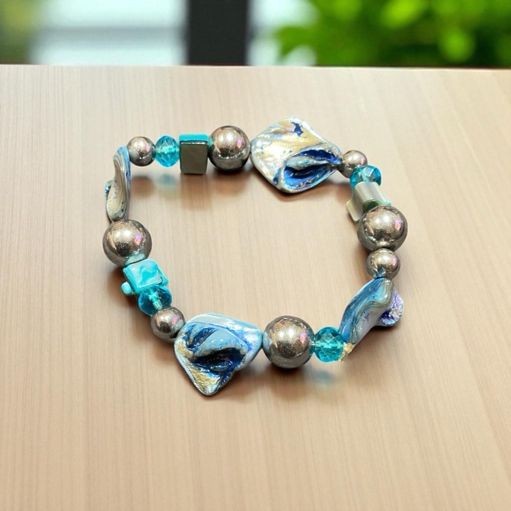 Blue and Silver Beaded Bracelet